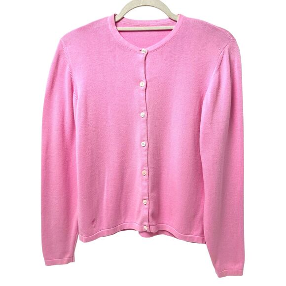 Vintage Lilly Pulitzer Pink Palm Tree Embroidered Button Cardigan Sweater Size S - Picture 1 of 5